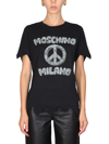 Moschino X The Flintstone Black Organic Cotton Logo Print T-shirt In Black