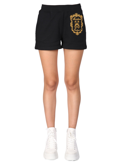 Moschino Logo-embroidered Cotton Shorts In Black