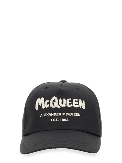 Alexander Mcqueen Hat With Graffiti Logo In Blue