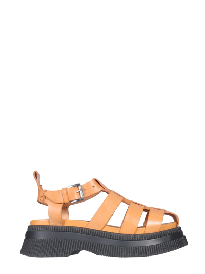 Ganni Creeper Grid Platform Fisherman Sandal In Brown