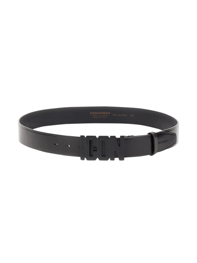 Dsquared2 Icon Plaque Buckle Belt In Black