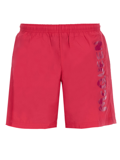 Alexander Mcqueen Graffiti Logo Swimsuit In Fuchsia