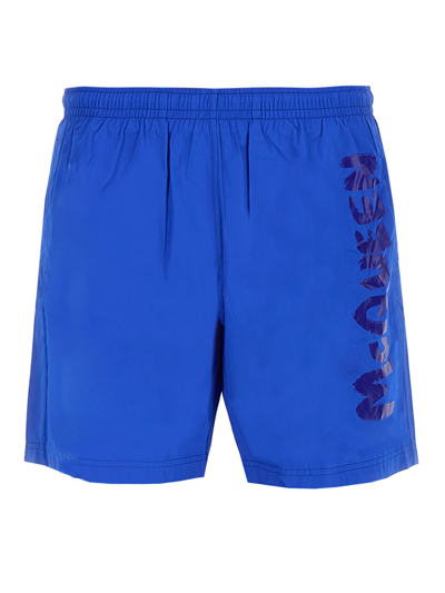 Alexander Mcqueen Graffiti Logo Swimsuit In Blue