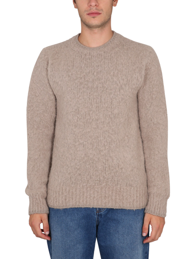 Ami Alexandre Mattiussi Soft Cable Knit Sweater With Classic Crew Neckline In Gray