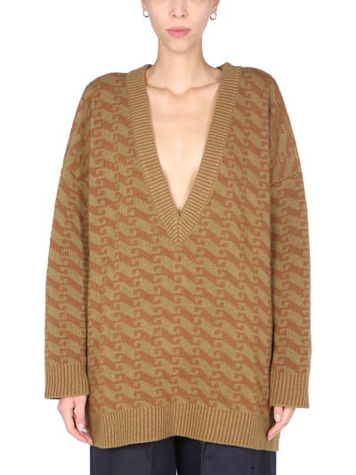 Jejia V-neck Jacquard Sweater In Multi