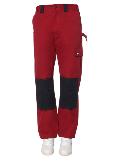 Msgm Mens Red Cotton Pants In Multicolour