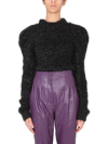 Alberta Ferretti Knit Top Textured Shoulder Pads In Black