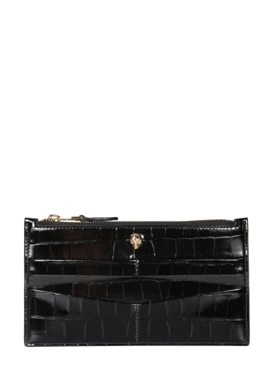 Alexander Mcqueen Flat Wallet With Zipper In Black