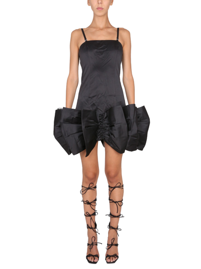 Rotate Birger Christensen Rotate Leiza Oversized Bow Satin Mini Dress In Black