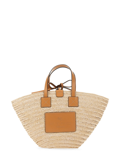 Etro Straw Shopper Bag In Beige