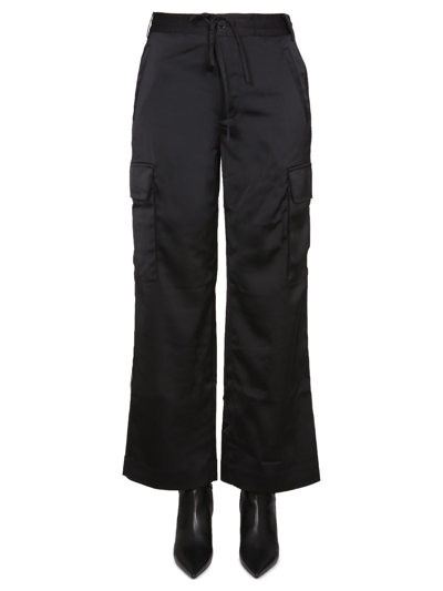 Proenza Schouler White Label Drawstring-waist Satin Cargo Trousers In Black
