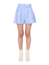 Patou Pleated Belted Shorts In Azure