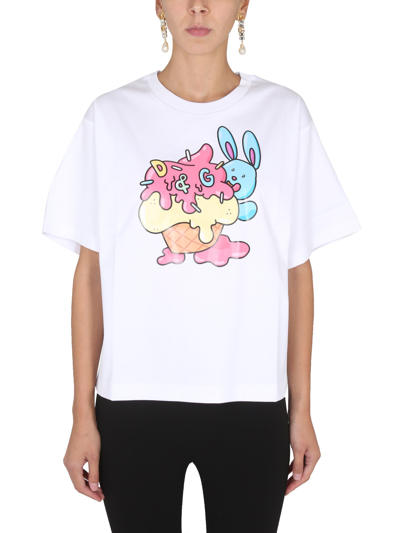 Dolce & Gabbana Women's Sweet Bunny Cotton Jersey T-shirt In White