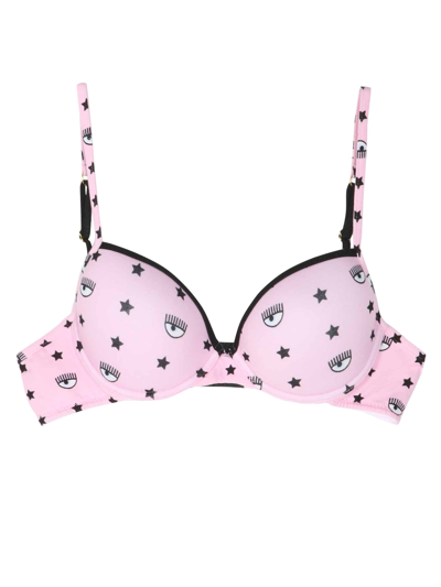 Chiara Ferragni Push Up Bra With Eyestar Print In Pink