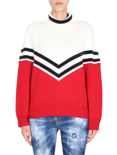 Dsquared2 Colour Block Roll Neck Jumper In Multi