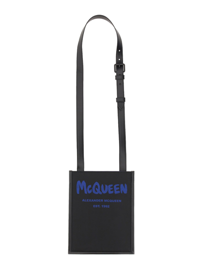 Alexander Mcqueen Smartphone Bag With Graffiti Logo In Black