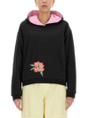 Kenzo Black Floral Embroidery Hoodie Double Face In Black