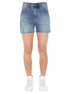 Saint Laurent Studded Denim Shorts In Azure