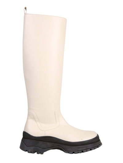 Staud Side Zip Leather Boots In White