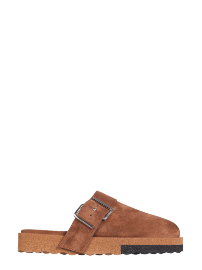 Off-white Comfort Backless Suede Slippers In Brown