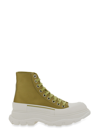 Alexander Mcqueen Olive Green Canvas Tread Slick Sneakers In Multicolour
