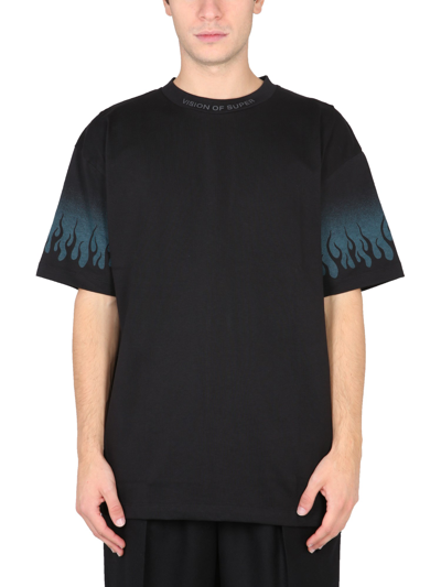 Vision Of Super Flame-print Short-sleeve T-shirt In Black