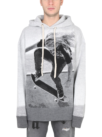 Palm Angels Hooded Shirt In Grey