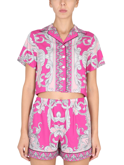 Versace Silver Baroque Printed Pyjama Shirt In Multicolour