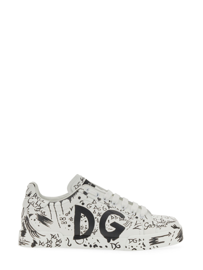 Dolce & Gabbana Portofino Sneakers With Graffiti In Black
