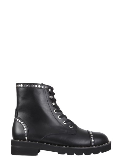 Stuart Weitzman Mila Studded-trim Lace-up Boots In Black