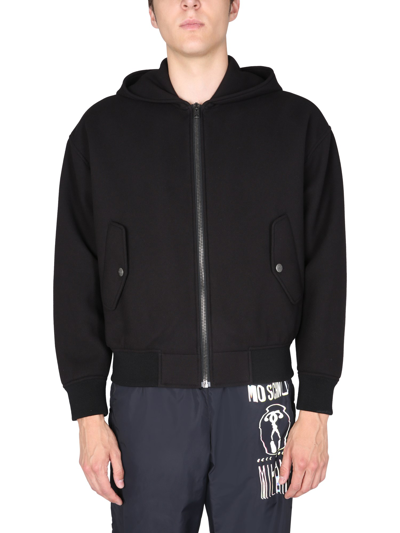 Moschino Rear-logo Hoodie Bomber Jacket In Black