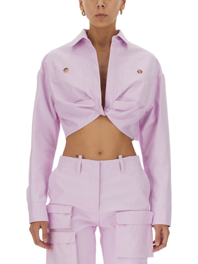 Off-white Twisted-front Cropped Cotton Jacket In Pink