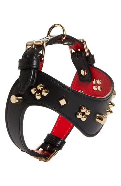Christian Louboutin Loubiharness Spikes Cara Extra Small Leather Dog Harness In Black/ Gold
