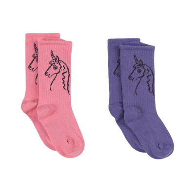 Mini Rodini Gots Scottish Unicorns 2-pack Socks Multicolor In Pink