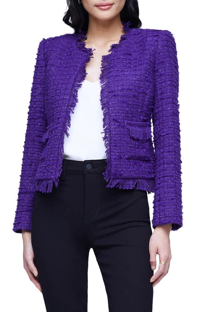 L Agence Angelina Sequin Tweed Jacket In Deep Violet