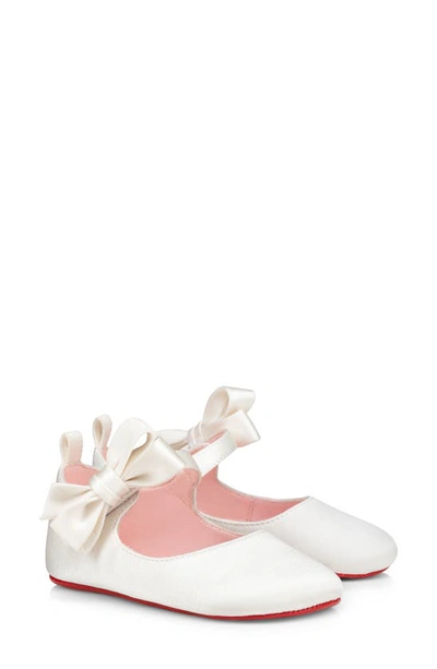 Christian Louboutin Kids' Lou Babe Silk Crepe Satin Crib Shoe In Bianco/ Lin Poupee