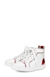CHRISTIAN LOUBOUTIN KIDS' FUNNYTO HIGH TOP CALFSKIN & PATENT LEATHER SNEAKER