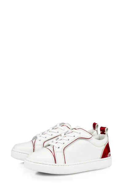 Christian Louboutin Kids' Funnyto Calfskin & Patent Leather Sneaker In Bianco/loubi