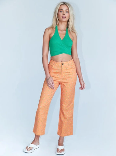 Princess Polly Ivy Floral Straight Leg Jeans In Orange