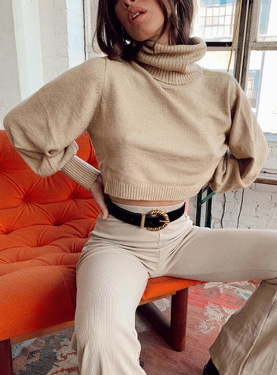 Princess Polly Zahara Cropped Turtleneck Sweater In Beige
