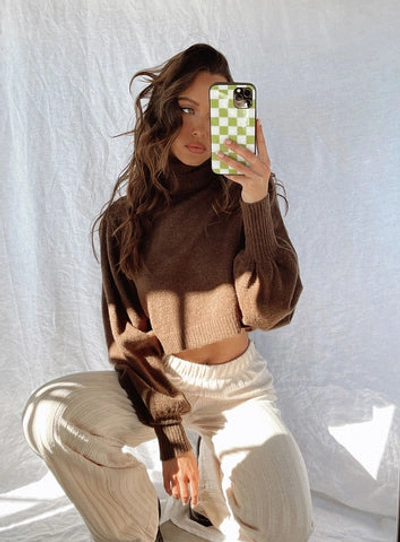 Princess Polly Zahara Cropped Turtleneck Sweater In Brown