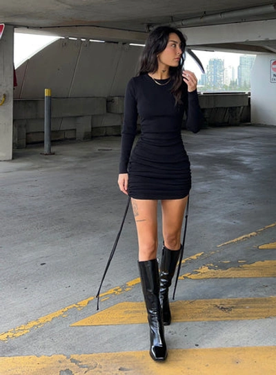 Lioness Military Minds Long Sleeve Mini Dress In Black