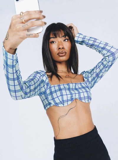 Princess Polly Becca Long Sleeve Crop Top In Green Check