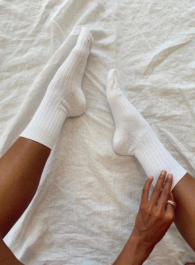 Princess Polly Sports Crew Ribbed Sock In White