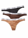 Calvin Klein Carousel Thong 3-pack In Sand,umber,black