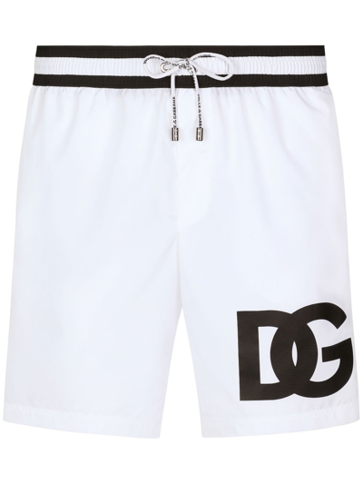 Dolce & Gabbana Logo-print Drawstring Swim Shorts In White