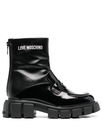 Love Moschino Logo-print Ankle Boots In Black