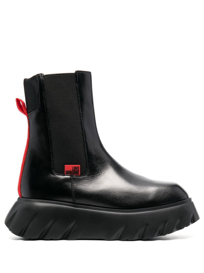 Love Moschino Logo-patch Ankle Boots In Black