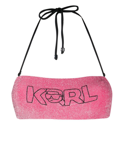 Karl Lagerfeld Ikonik 2.0 Lurex Bandeau Bikini Top In Pink