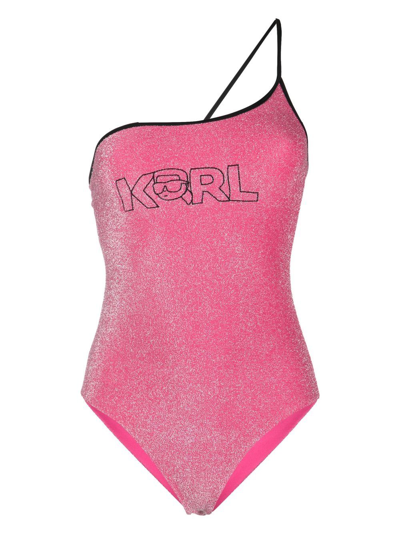 Karl Lagerfeld Ikonik 2.0 Lurex Swimsuit In Pink